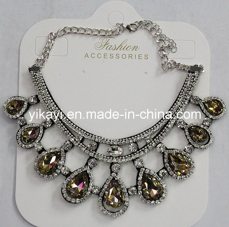 Women Fashion Jewelry Champagne Waterdrop Glass Crystal Pendant Necklace (JE0210-champagne)