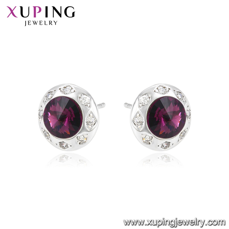 Xuping Sterling Silver Color Stud Earrings, Imitation Diamond Stud Earrings, Satr Silver Color Stud Earrings