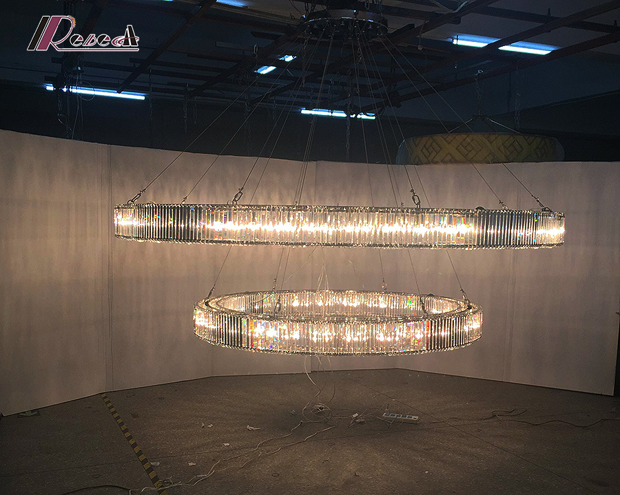 Modern Light Crystal Iron Chandelier Hotel Lobby Pendant Lamp