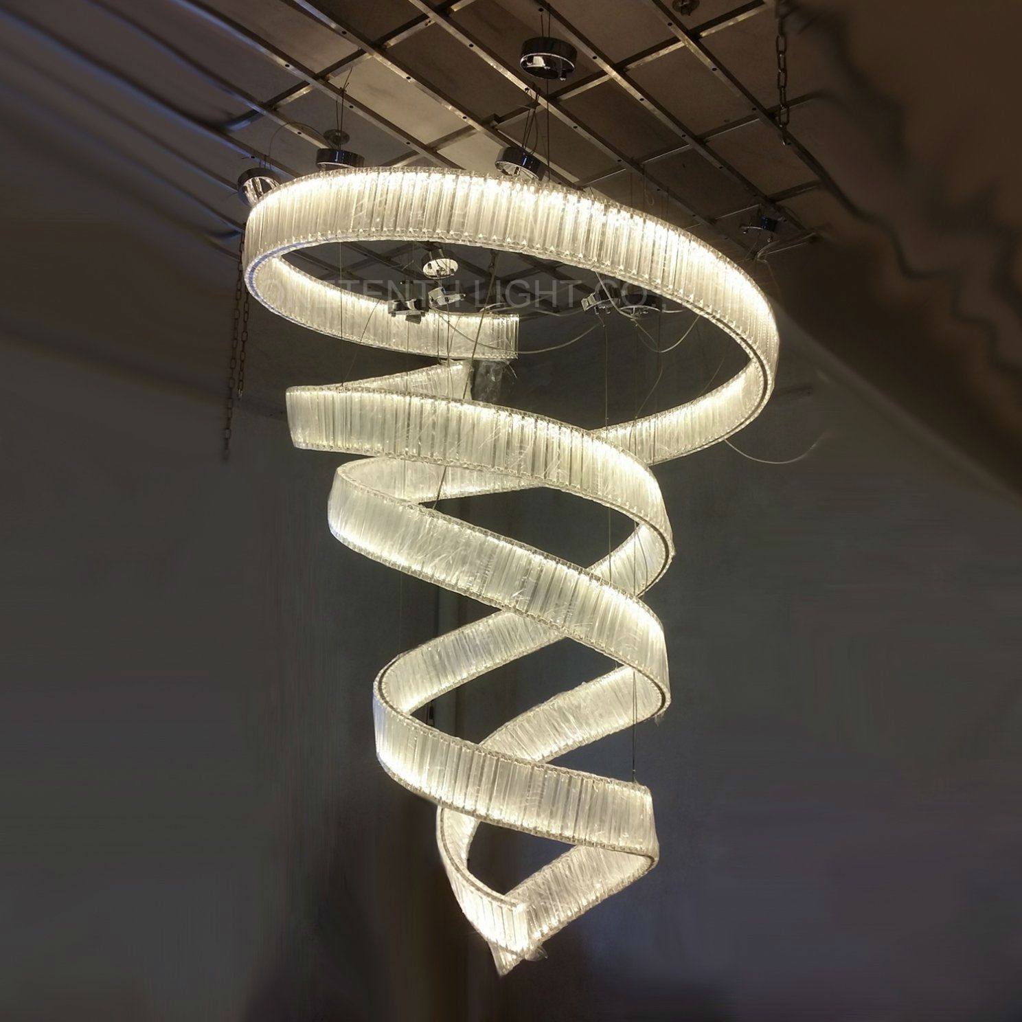 Lobby Custom Glass Pendants Modern LED Strip Baguette Crystal Chandelier