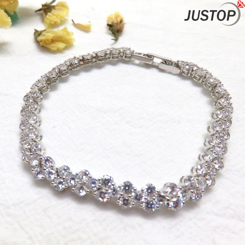 White Diamond Crystal Women Bracelet in Copper with White Gold Plated Plating