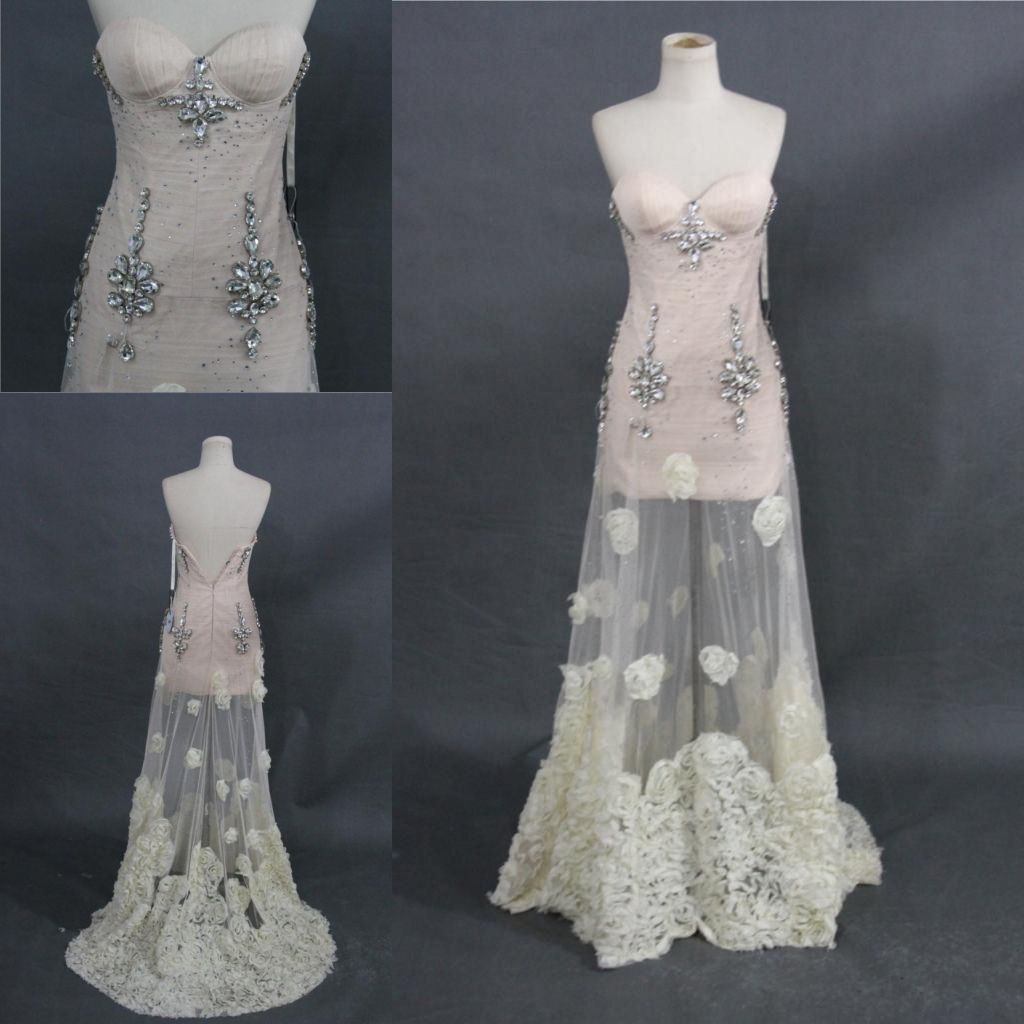Heavy Beading Crystal Stones Sweetheart Champagne Long Dress Evening Gown