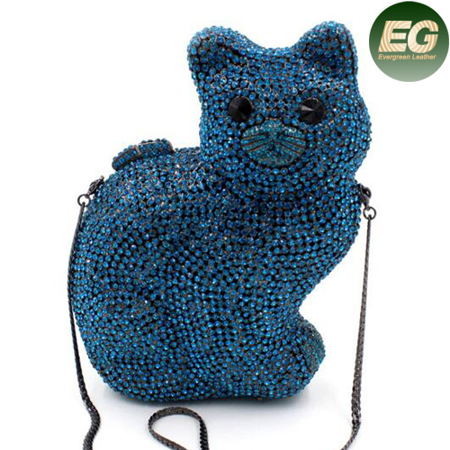 Cat Shape Evening Bag Women Crystalstone Hardcase Clutch Bag Leb730