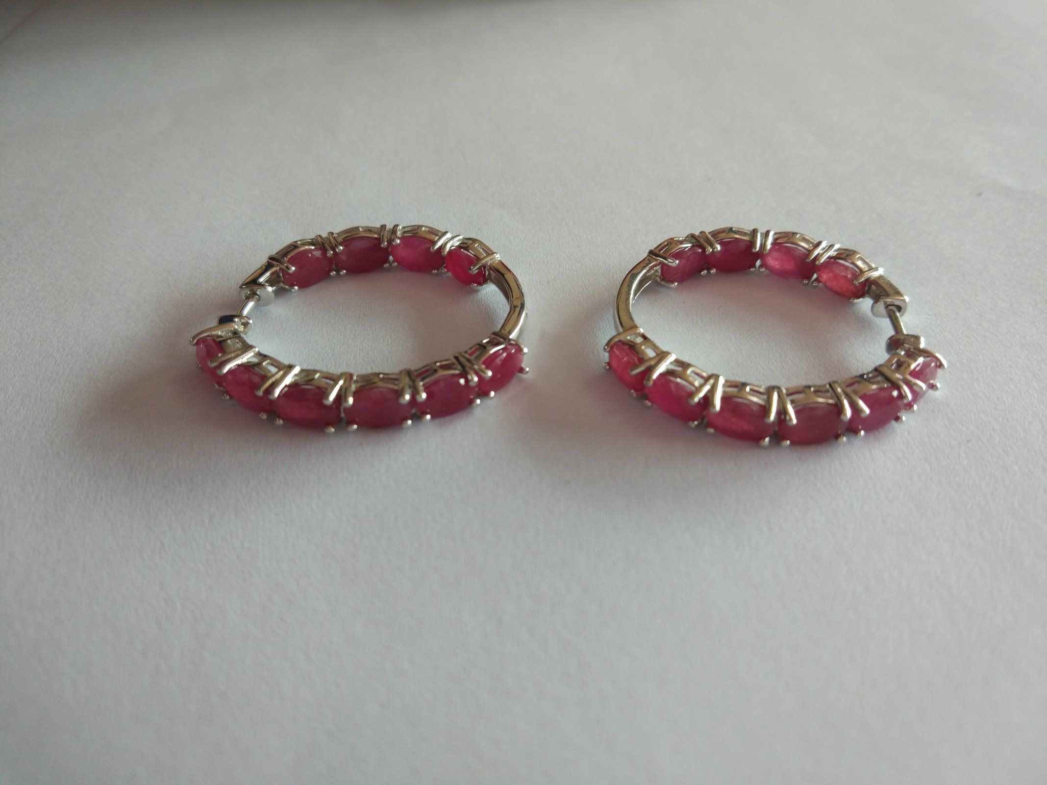 Sterling Silver Hoop Pierced Earring with Semi-Precious Stone
