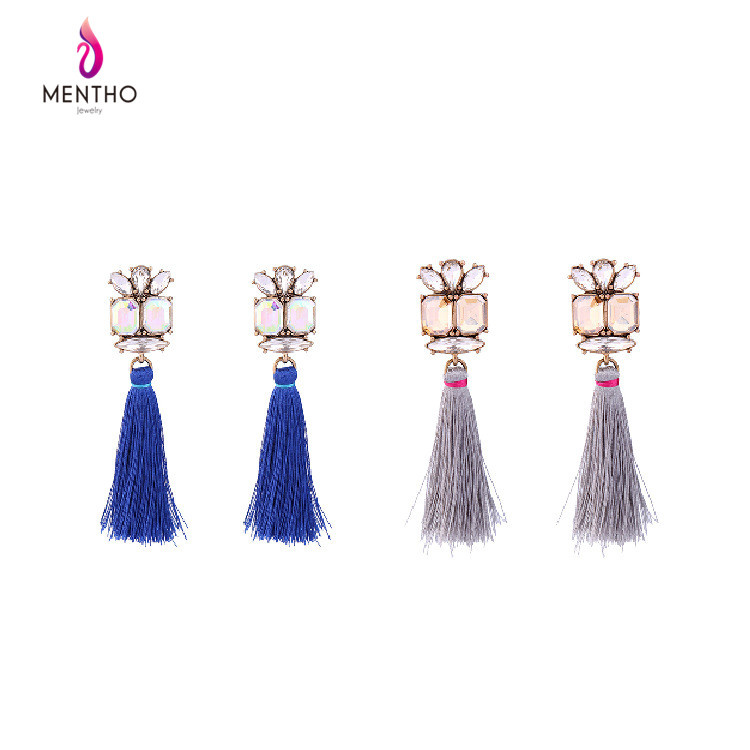 New Cheap Retro Inlaid Crystal Long Thread Tassel Alloy Earrings Flower Shaped Jewelry