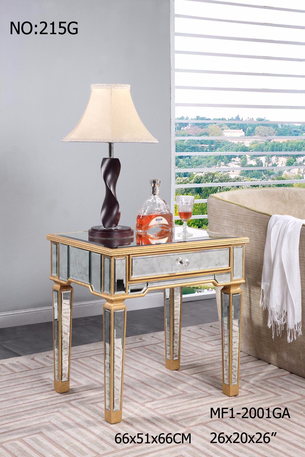 Lamp Table of Antique Mirror with One Drawer