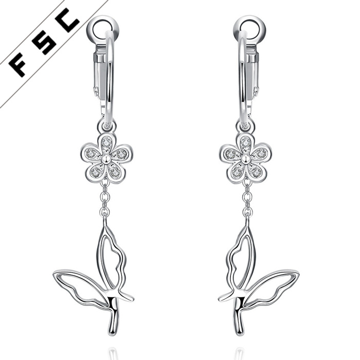 Crystal Jewellery Accessory White Gold Plated Alloy Butterfly Stud Earring