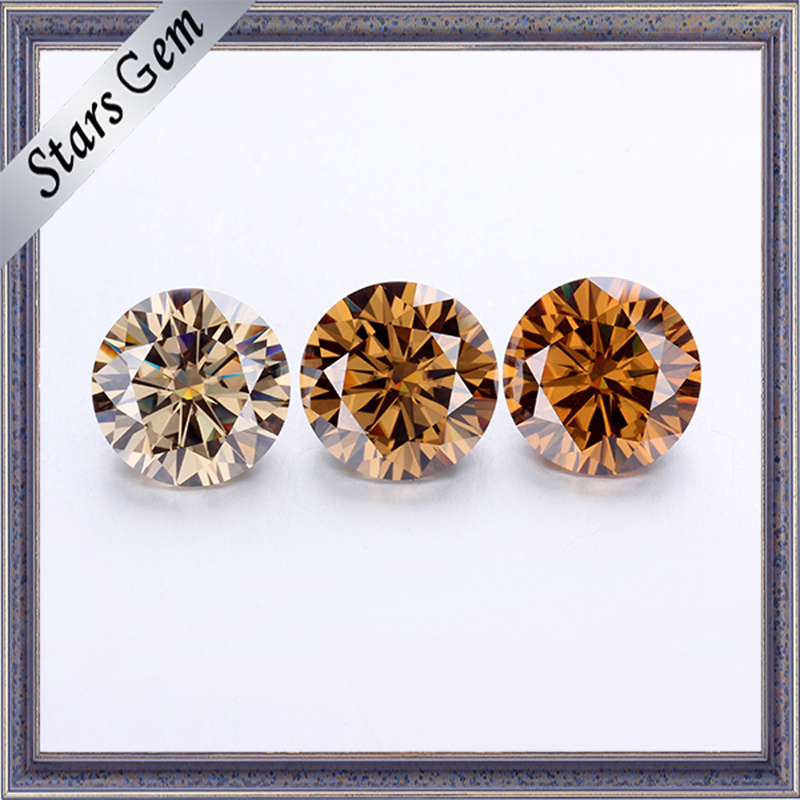 Colorful Champagne Color Round Hearts and Arrows Moissanite