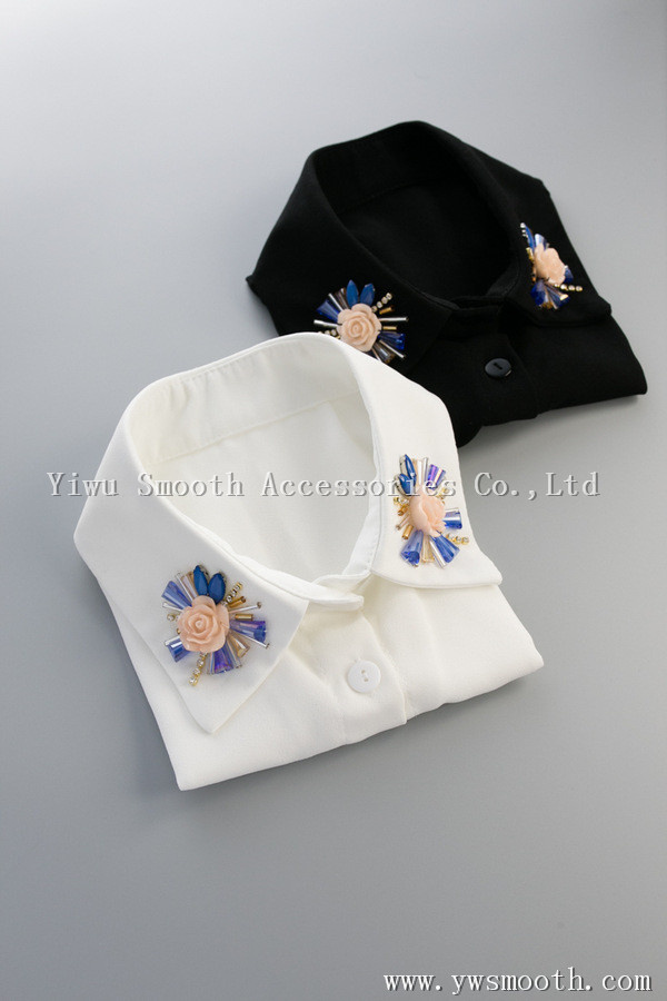 Detachable Fashion White Women Shirts Fake Collar with Crystal Rhinestone