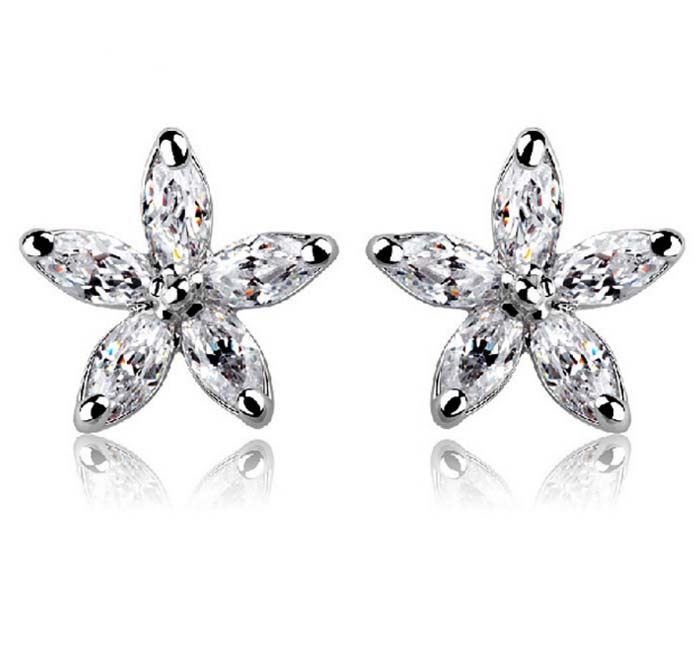 New High Quality CZ Zircon Crystal Flower Stud Earrings