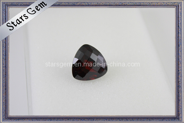 Checker Cut Dark Garnet Trilliant Shape Artificial Gemstone