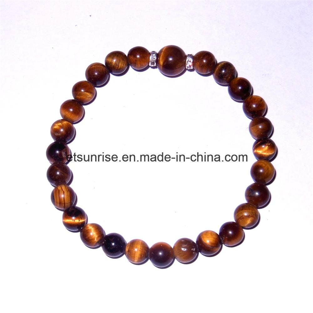 Fashion Natural Gemstone Men Women Crystal Beaded Tiger Eye Bracelet Bangles