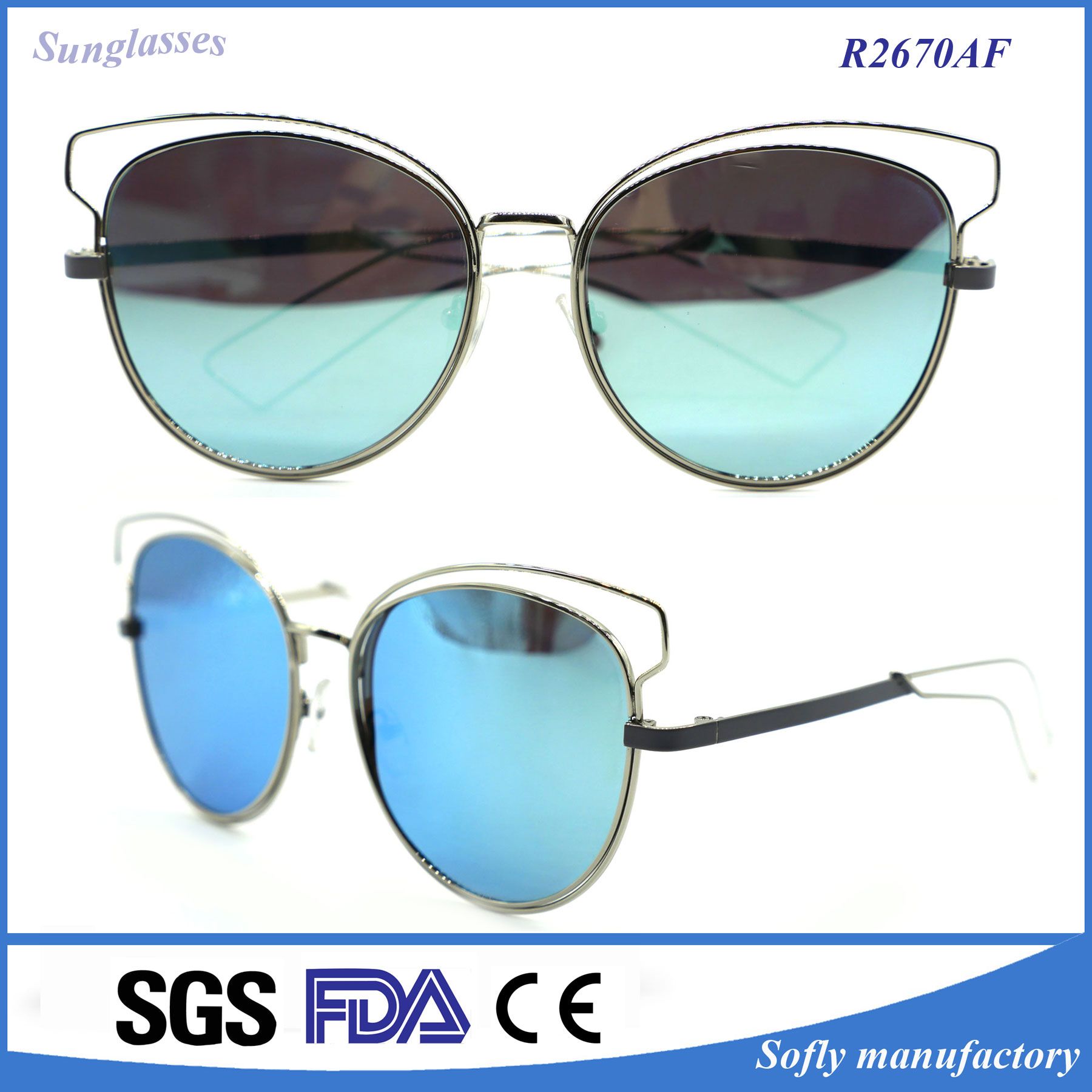 Women's Metal Frame Copper Leg Cat Style Mirror Sunglasses