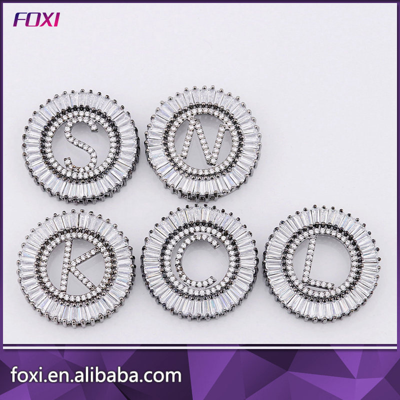White Zirconia Stone Black Gold Plating Jewelry Initials Pendant