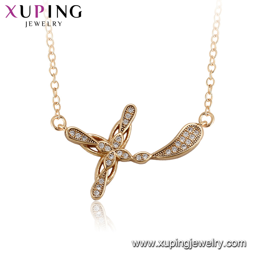 44542 Fashion Gold Plated CZ Cross Black Choker Necklace
