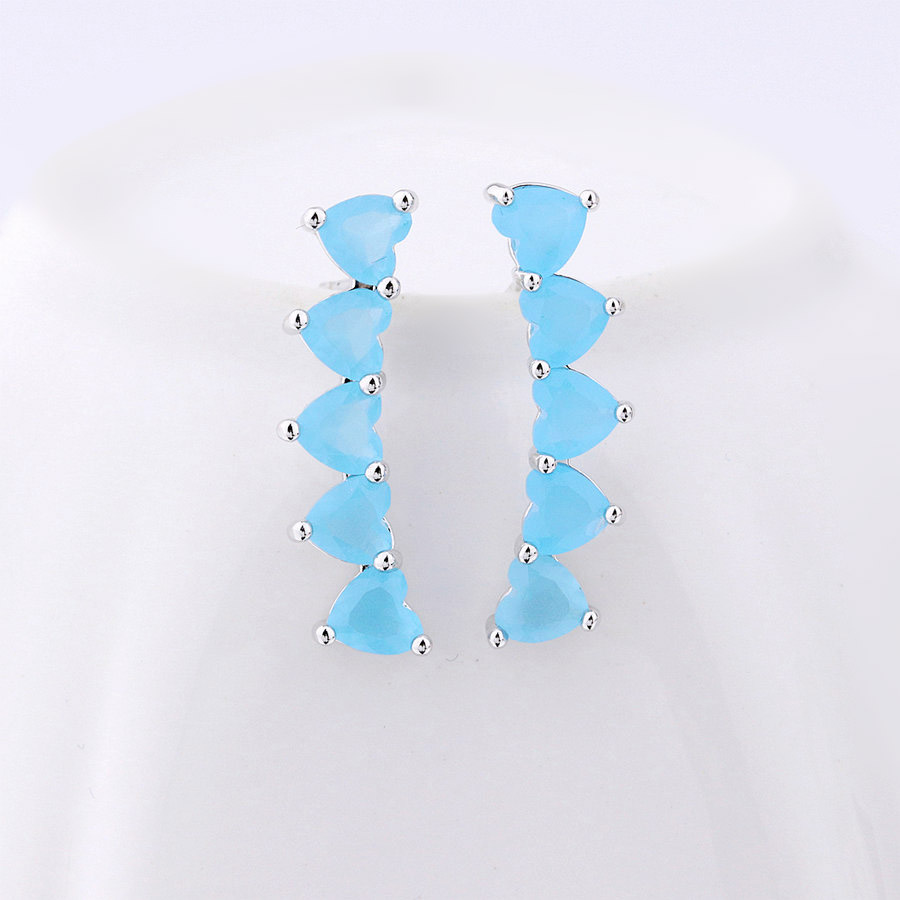Heart Shape Long Stud Earring White Gold Plated Crystal Earring
