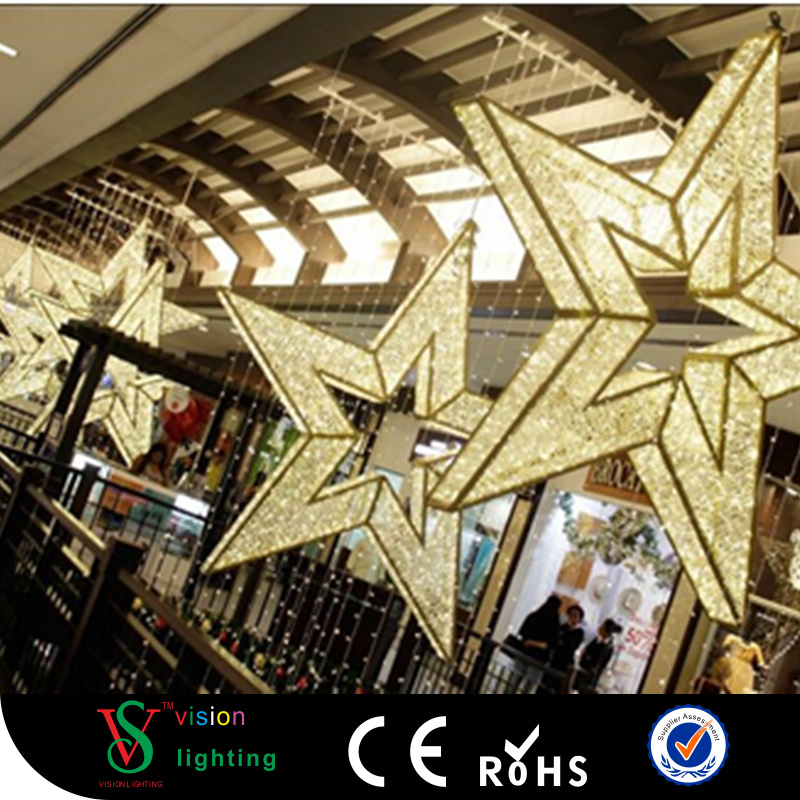 Custom Commercial Christmas Large Hanging Star Lights for Shopping Mall Decoration