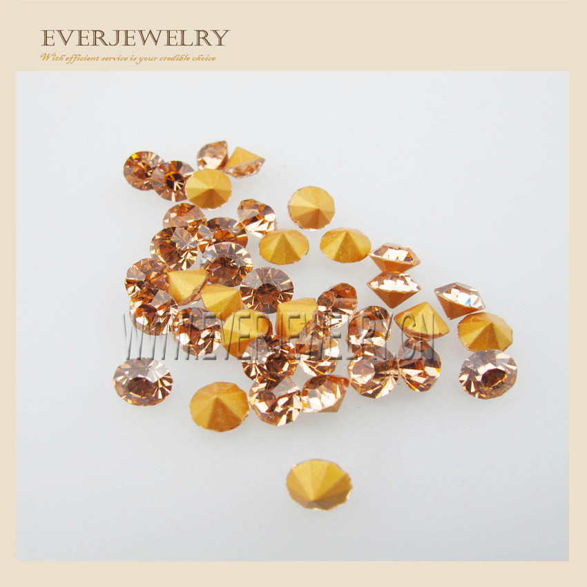 Light Peach Chinese Crystal Glass Diamond Rhinestone Point Back