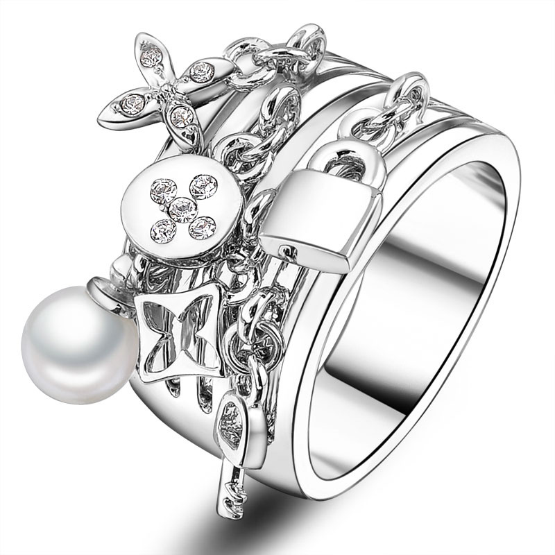 Custom Hot Sale Fashion Jewelry Crystal Pearl Finger Ring