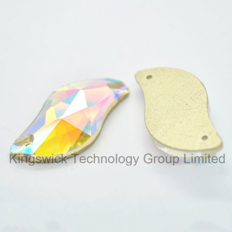 Sew on Crystal Ab Rhinestone S Shape with 2 Holes