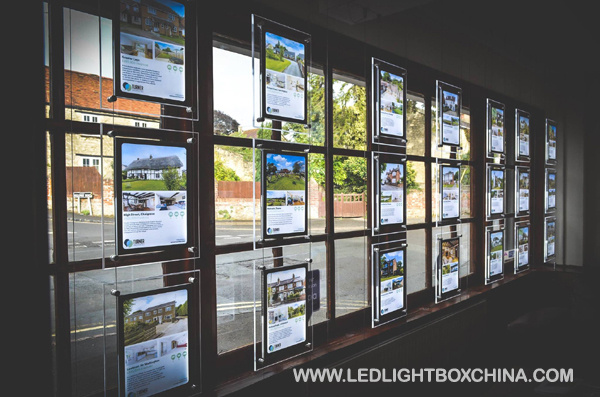 Crystal Window Display Poster Holder for Real Estate Agent
