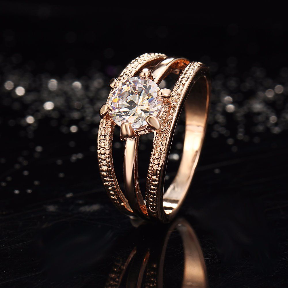 Rose Gold Color Anelli Flower Ring Bague Engagement Anillos Ring