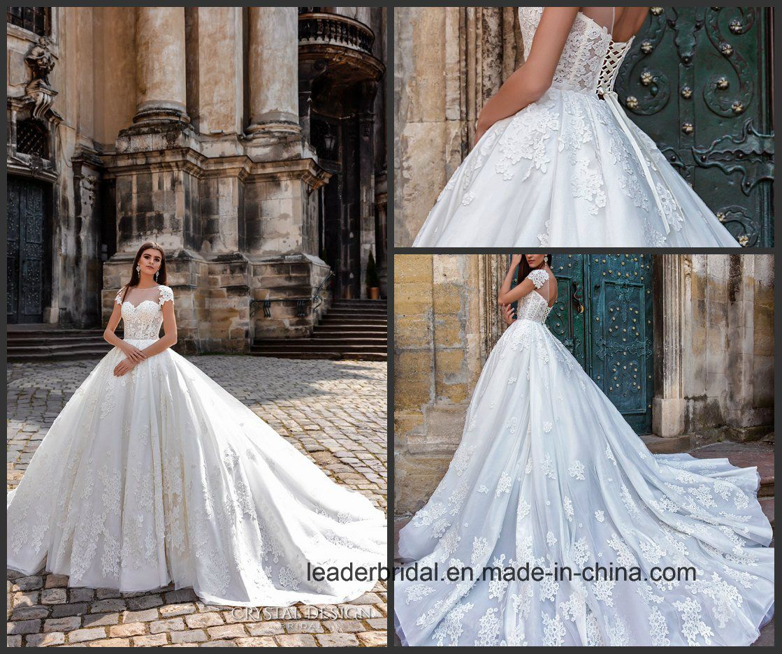 Blue Color Accent Bridal Ball Gowns Crystal Lace Tulle Wedding Dress 2017 Wl02