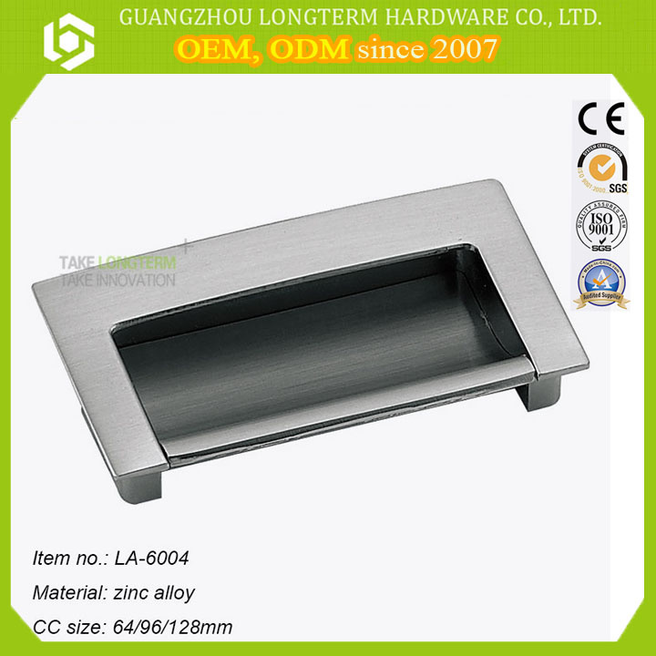 Embedded Cup Handle Pull on Kitchen Cabinet