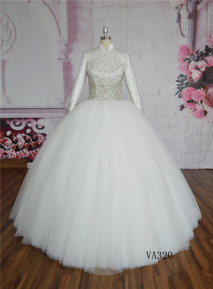 Beaded Wedding Dress Ball Gown Wedding Dress Long Sleeve Bridal Dress