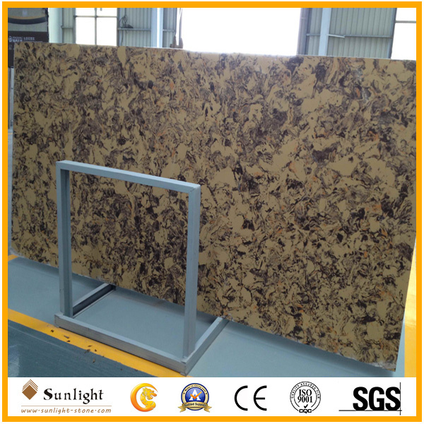 Giallo/Brown Color Flower Quartz Stone for Kitchen Countertop