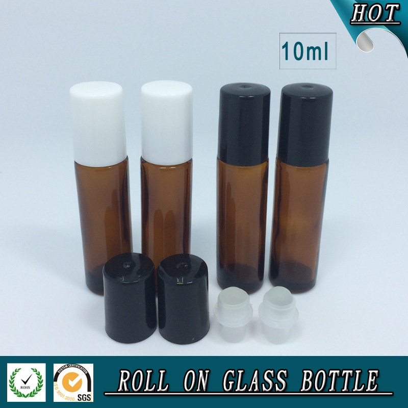10ml Amber Glass Roll on Bottle with Plastic Cap and Glass Roller Ball