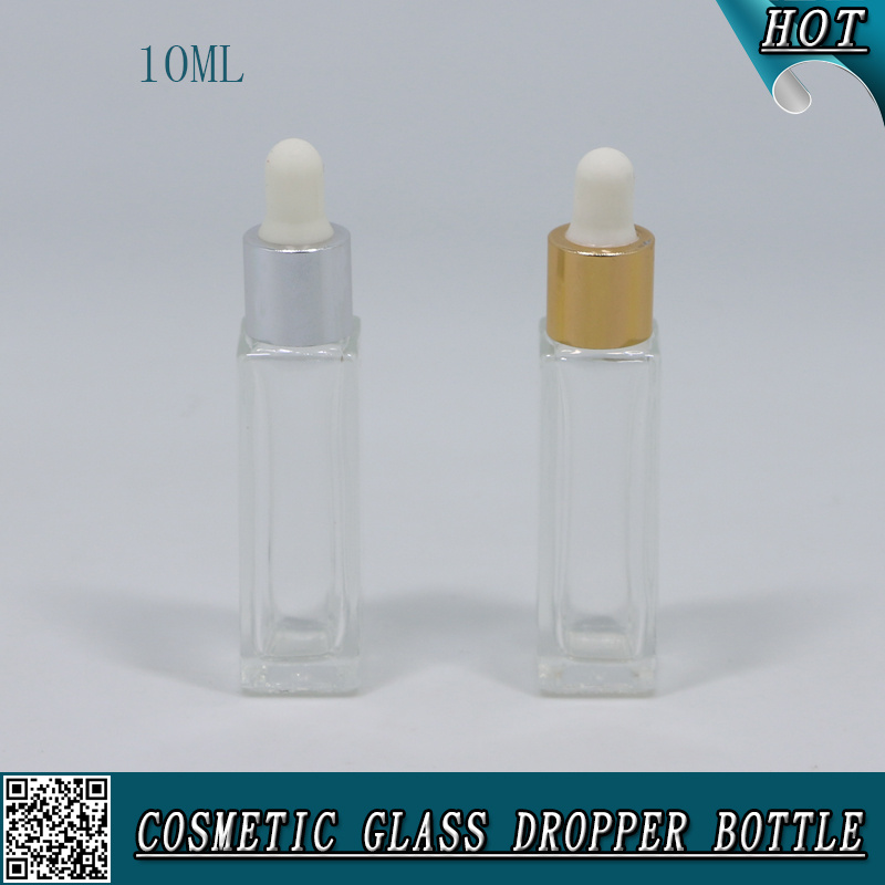 10ml Rectangle Shaped Clear Glass Essential Oil Dropper Bottle
