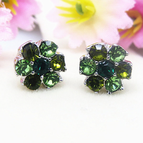Fashion Emerald Crystals Flower Earrings Jewelry
