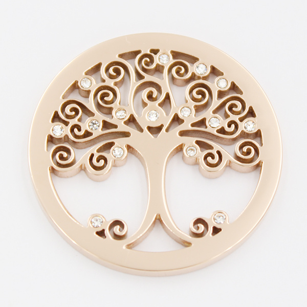 Best Seller Life of Tree Coin -33mm All Stainless Steel with IP Rose Gold Plating