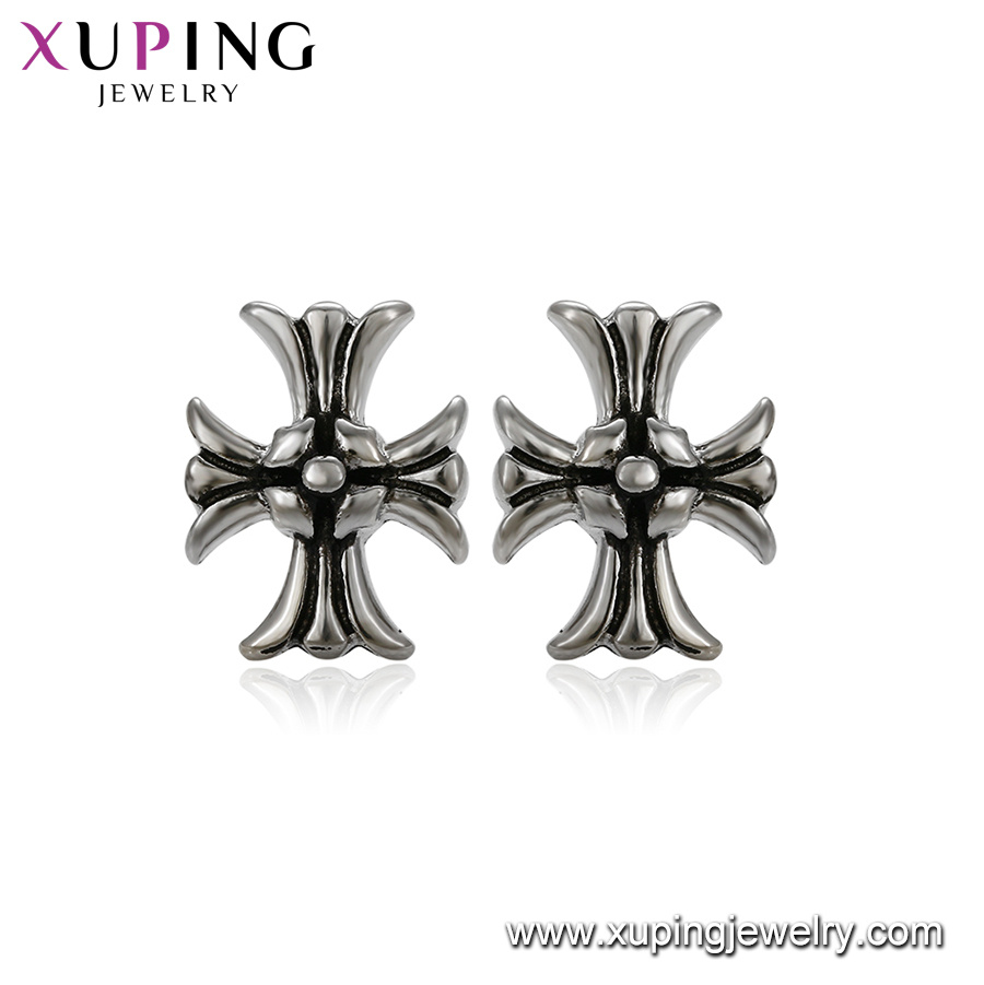 95877 Xuping Cross Shaped Stainless Steel Silver Color Stud Earrings