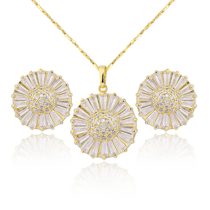 New Design Jewelry 18k Gold Plated Zircon Stone Earring Necklace Set