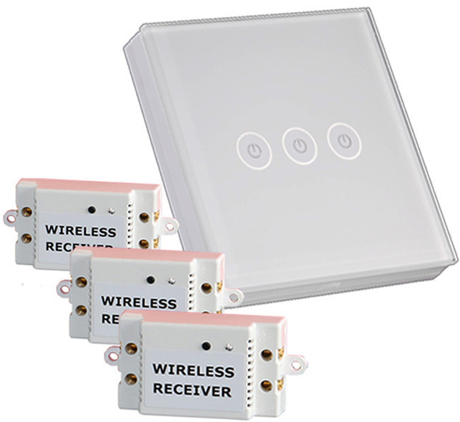 Wall Light Touch Switch 3 Gang 3 Way Wireless Remote Control Touch Switch Power for Light Crystal Glass Panel Wall Switches