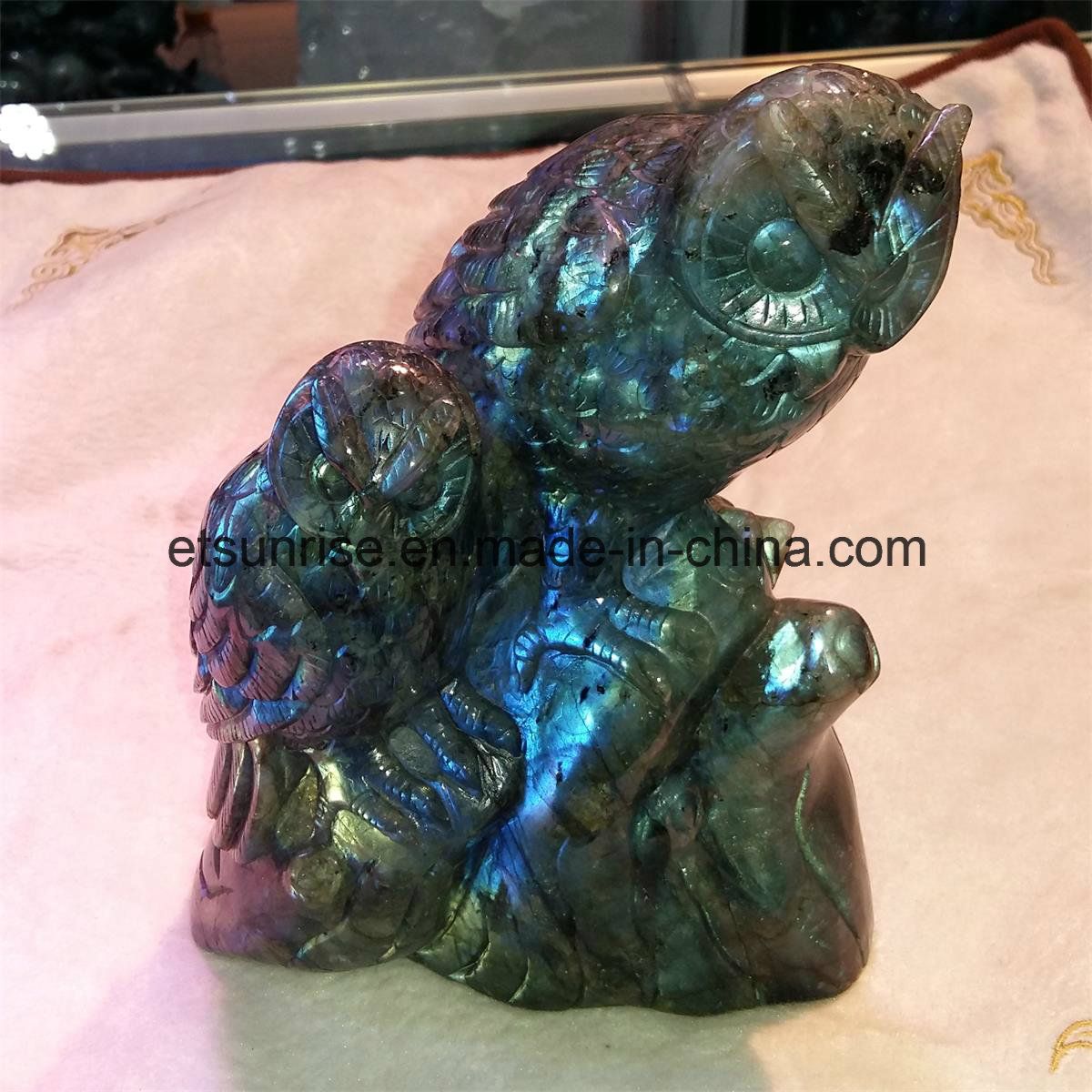 Semi Precious Gemstone Labradorite Shiny Owl Carving