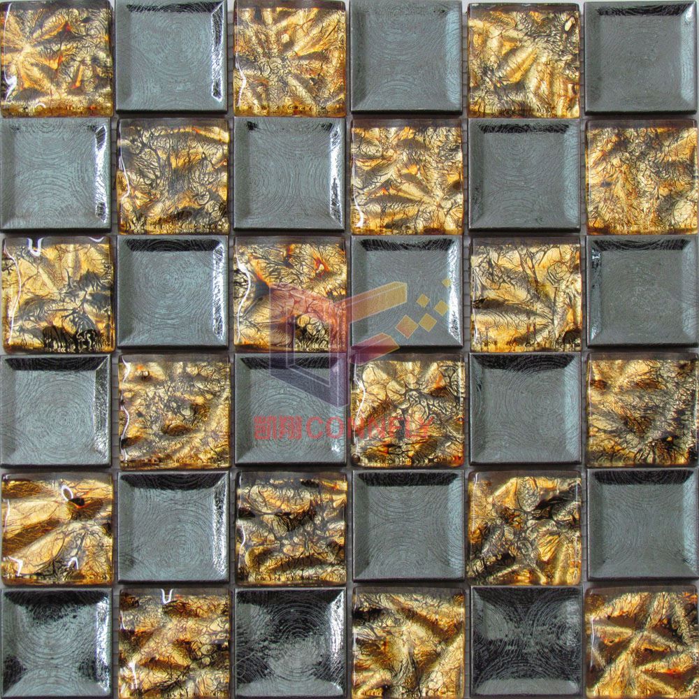 Flower Pattern Glass with Black Stainless Steel Mosaic (CFM938)