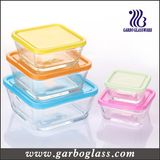 5PCS Square Glass Bowl Set with Different Color Lids (GB1409)