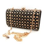 Womens Black PU Leather Crystal Stud Clutch Bag