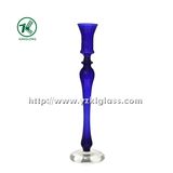 Blue Glass Candle Holder with Single Post by SGS (dia8.5*32.5)