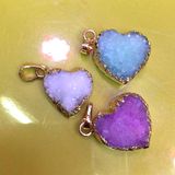 Semi Precious Stone Drusy Geode Gold Silver Plating Heart Pendant