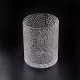 Straight Candle Jar with Embossed Leaf Pattern