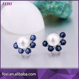 Micro Pave Sterling Silver Cubic Zirconia CZ Pearl Stud Earrings