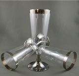 Disposable Wedding Party Plastic Silver Rimmed Champagne Flute Wine Glass