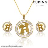 63822 Fashion Pretty CZ Rhinestone 24k Gold-Plated Imitation Stainless Steel Jewelry Set Shaped with a Couple of Lovers