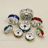 8mm Metal Silver Plated Crystal Rhinestone Rondelle Spacer Beads