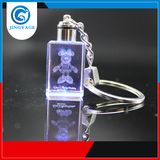 2017 New Design 3D Laser Engrave Logo Crystal Keychain with LED Light