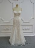 Sexy Lace Trumpet Wedding Dress Champagne Full Length Mermaid Wedding Dresses